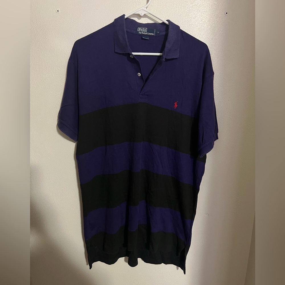 POLO RALPH LAUREN *Vintage*‎ Rugby Style Striped Polo Purple Black Men's Size L
